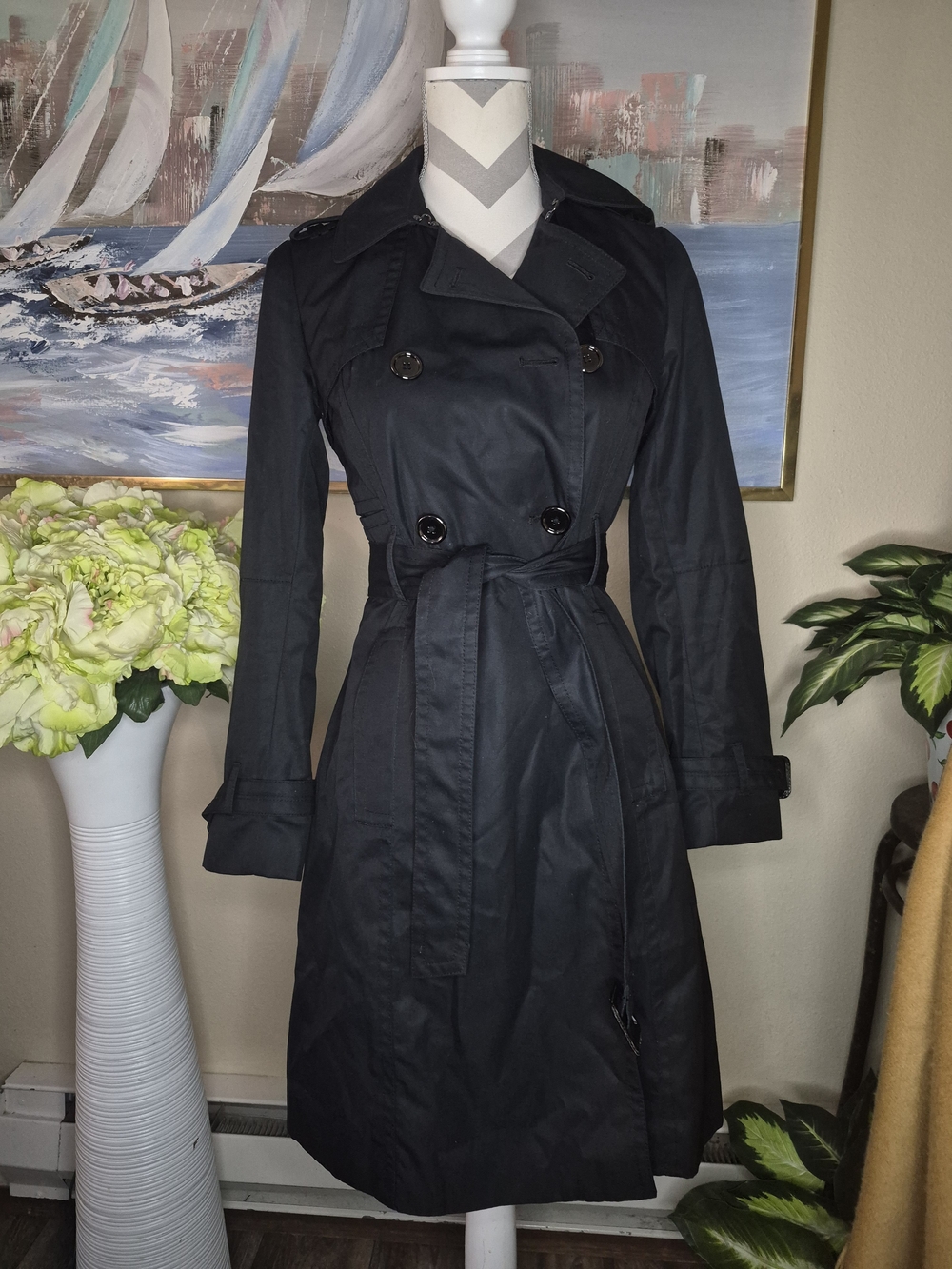 Banana Republic Black Double-Breasted Trench Coat